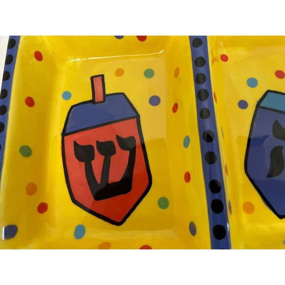 Vizglass Dreidel Divided Serving Jewish Tray Hand-Painted 18" x 6" Themed - Picture 3 of 5
